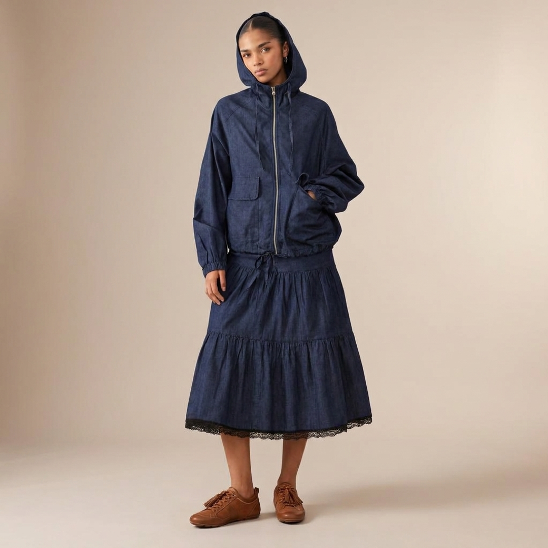 Reclaimed Vintage hooded zip-up + Reclaimed Vintage tiered midi + MICHAEL Michael Kors Keely