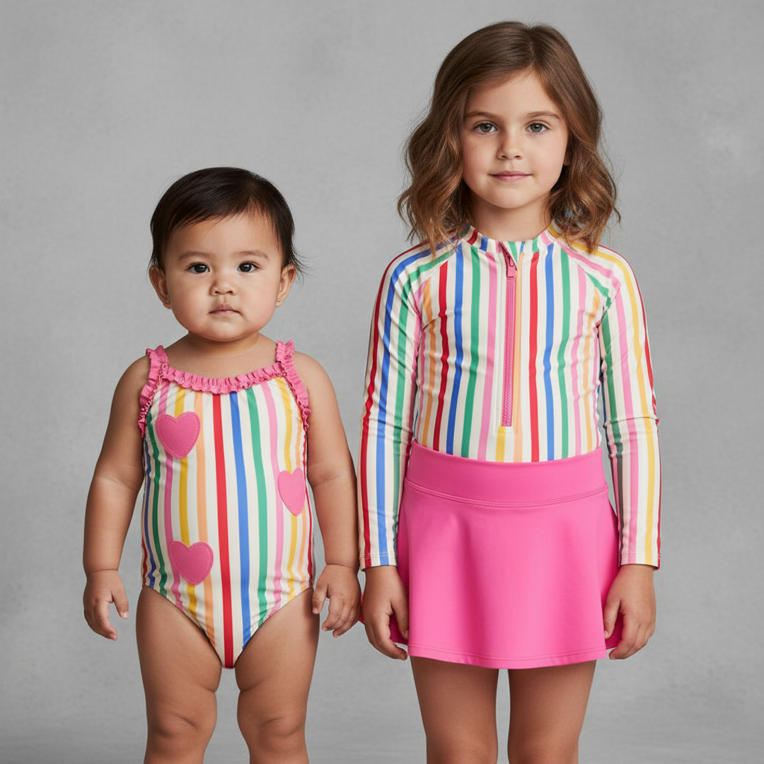 Rainbow Stripe Family Matching Girls Bathing Suit