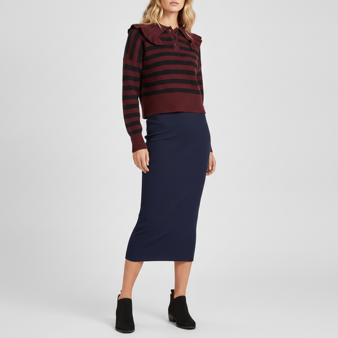 AUSELILY Sleeveless Ribbed Midi + Henley knit sweater with + Livvy