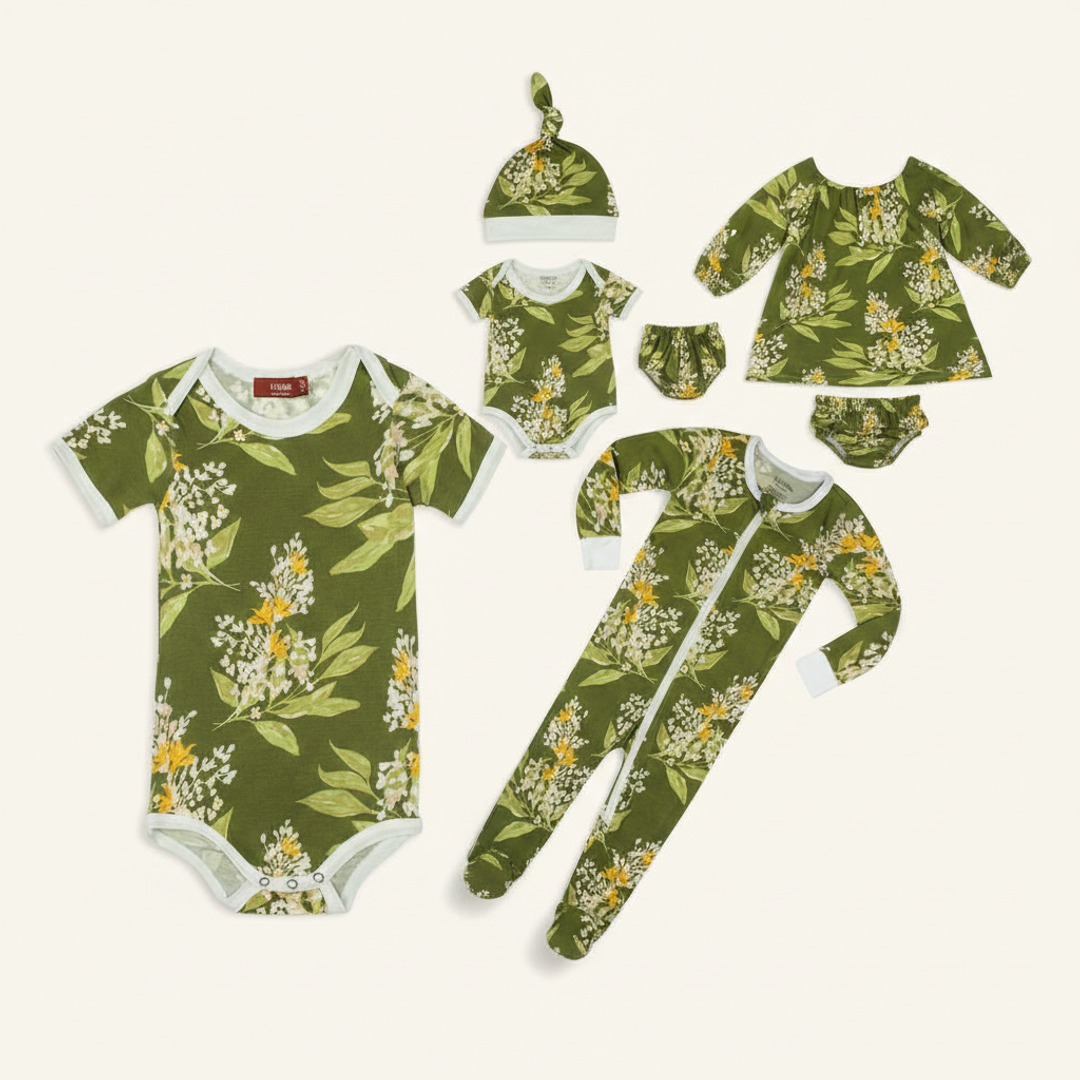 Green Floral Bamboo Matching