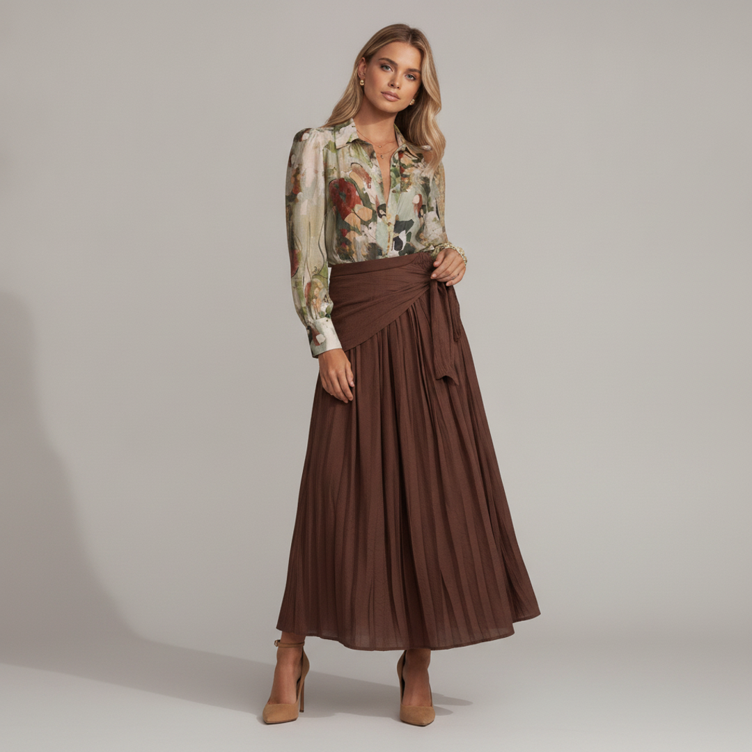 Allise Floral Print Cotton + Sash Tie Crinkle Maxi + Priscilla round toe pumps