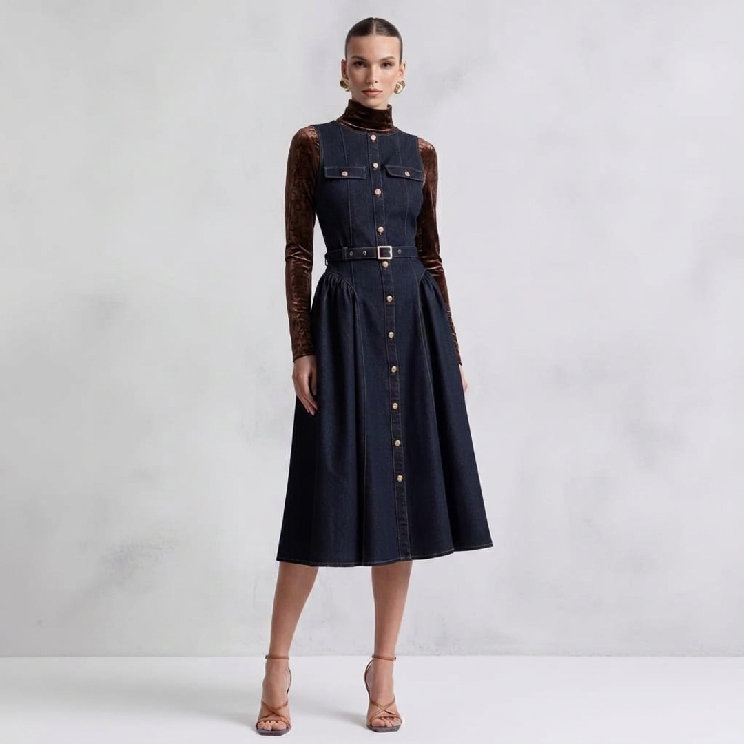 The Tony Turtleneck Velvet + Women's Sleeveless Denim Midi