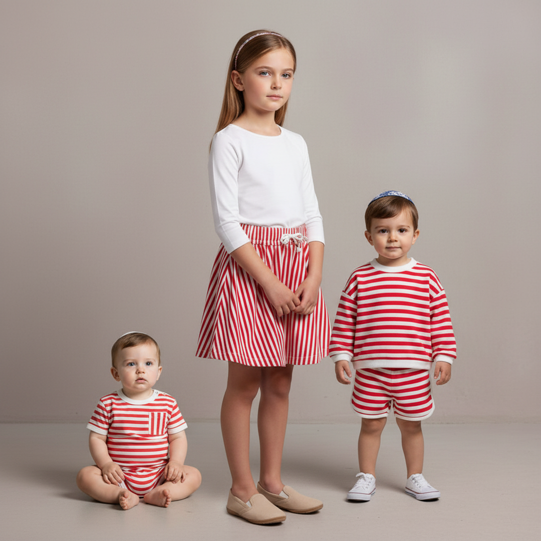 Soft Red Stripe Family Matching Set