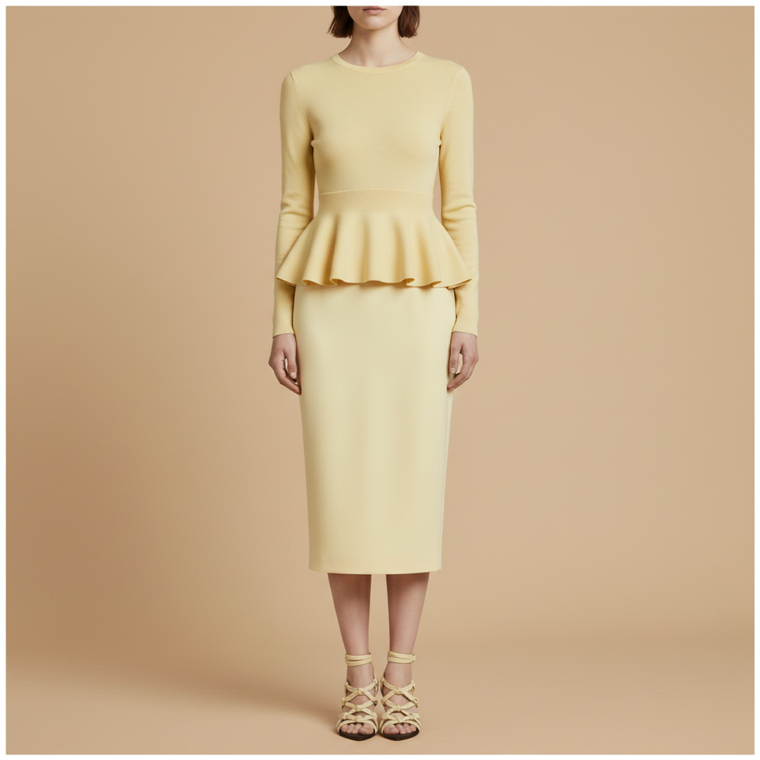 Knit Peplum Top + Jacki Pencil Midi Skirt + By Anthropologie Caged Pointed-Toe