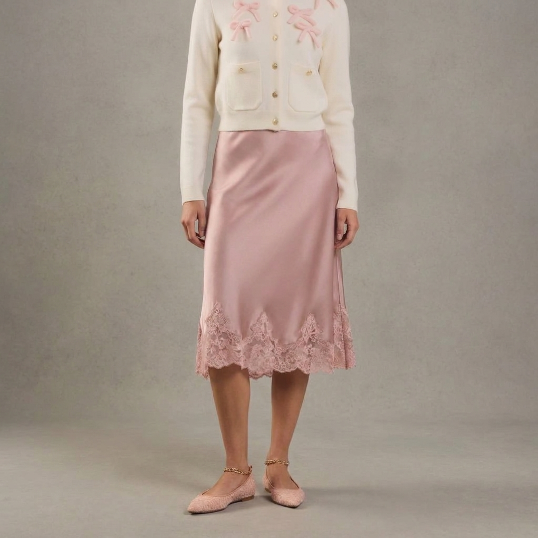 Bow Cardigan + 100% Washable Silk Lace + Ankle Strap Ballet Flats