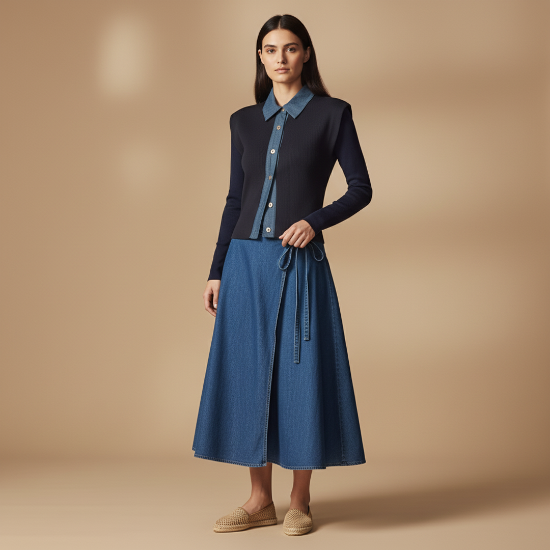 Abardsion Long Sleeve Fitted + Maeve Collared Denim Muscle + Cider Denim Mid Rise + Women's Beige Espadrilles
