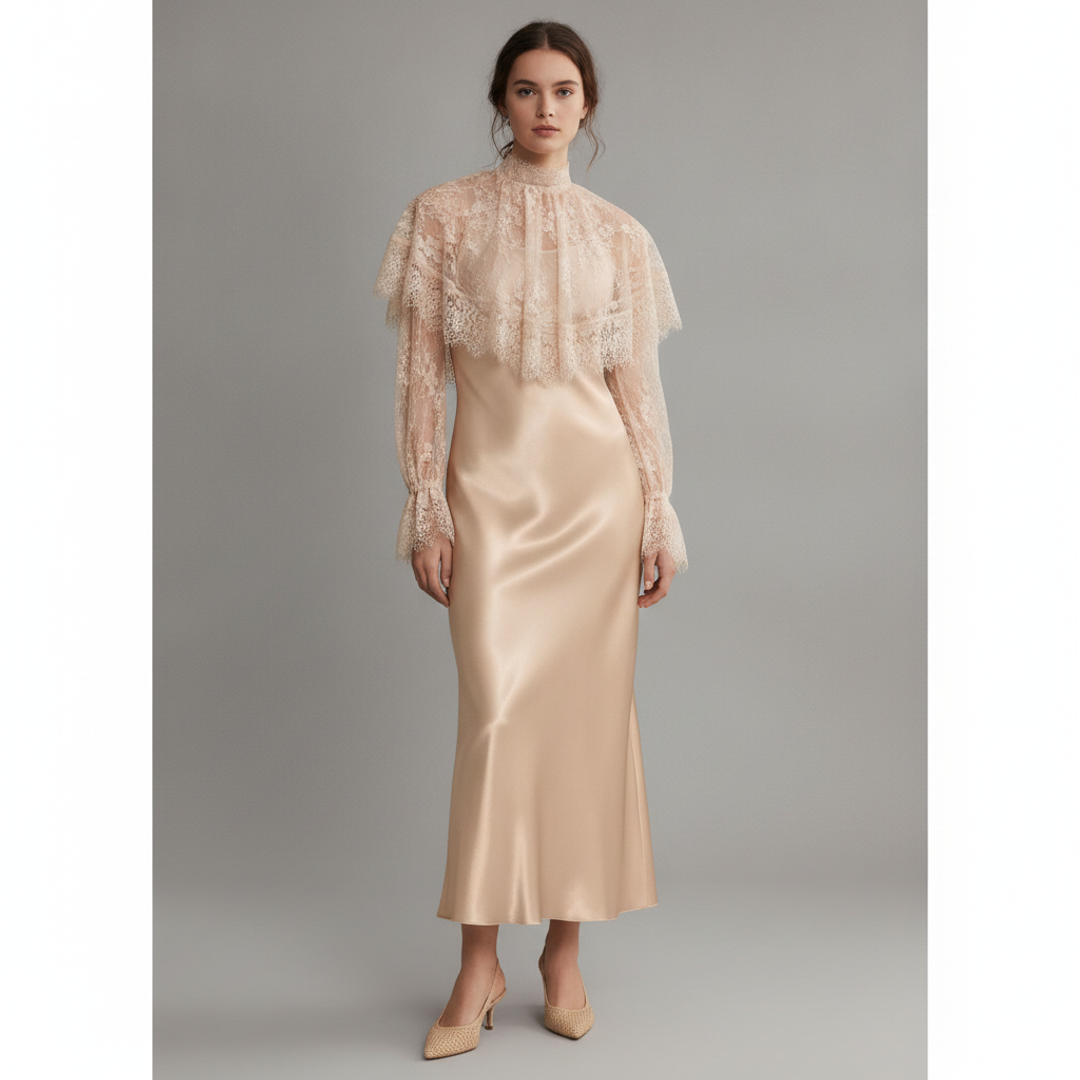 ALCEA ROSEA Long Satin + H&M Cape-Detail Lace Top