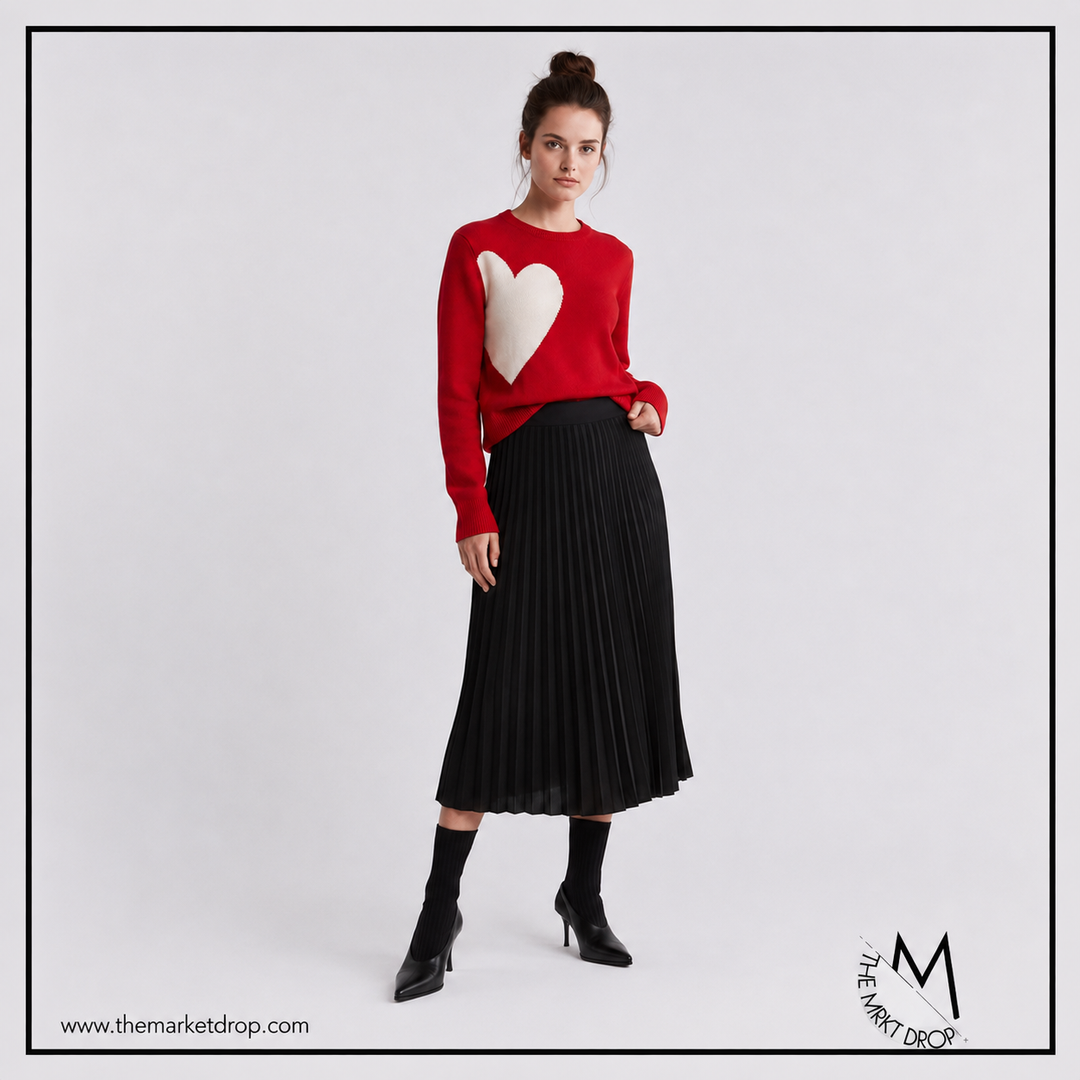 The Cashmere Project Heart + Pleated Midi Skirt + Mercer Sock Leather Slingback