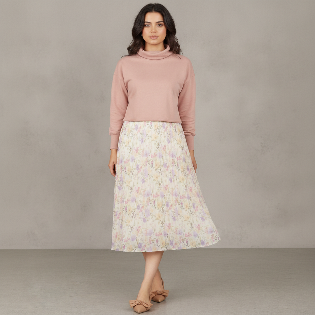 Bedford Top + Sunburst Pleated Midi Skirt + Debra Ballet Flat