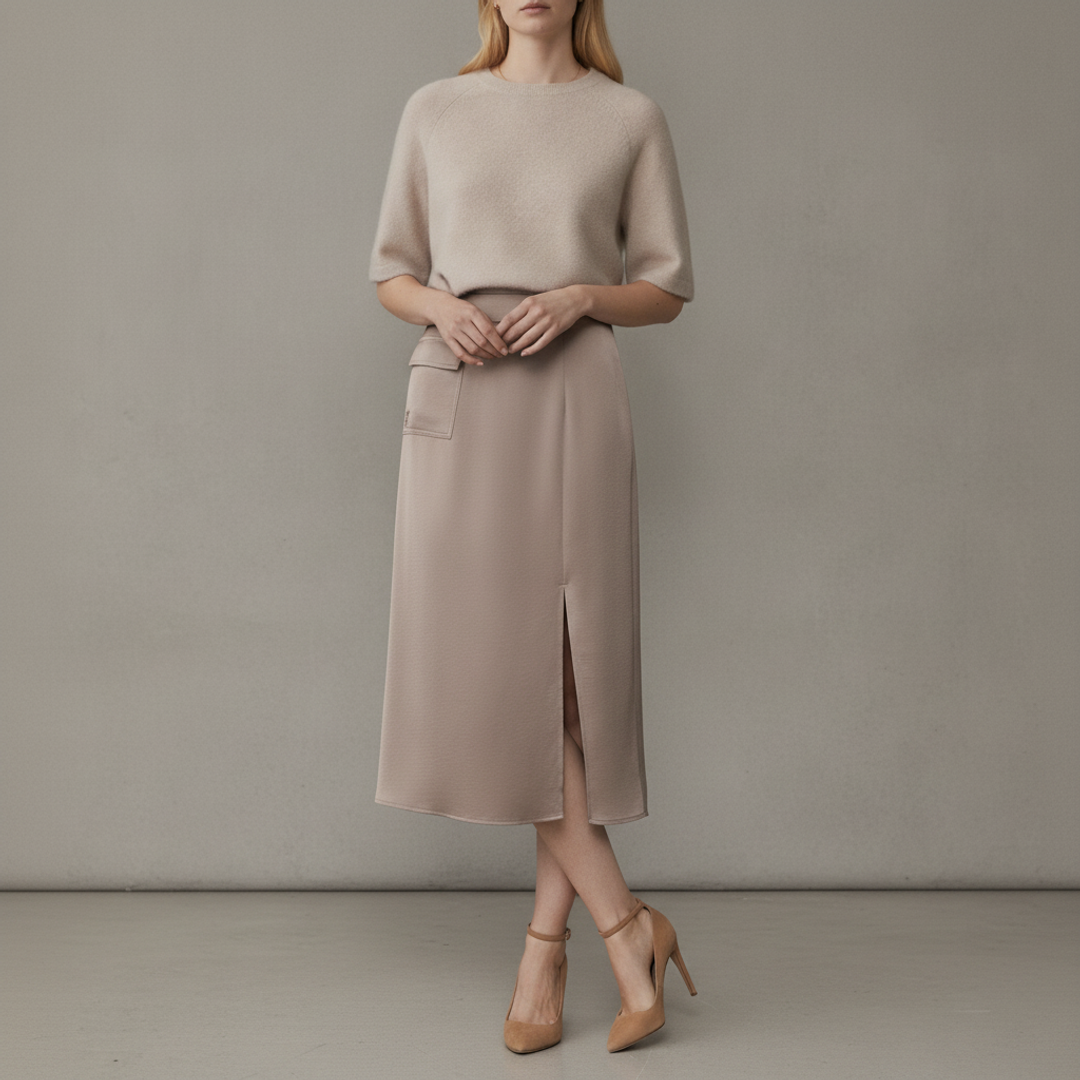 Alpaca-Blend Knitted Top - + DKNY Midi Skirt + Priscilla round toe pumps