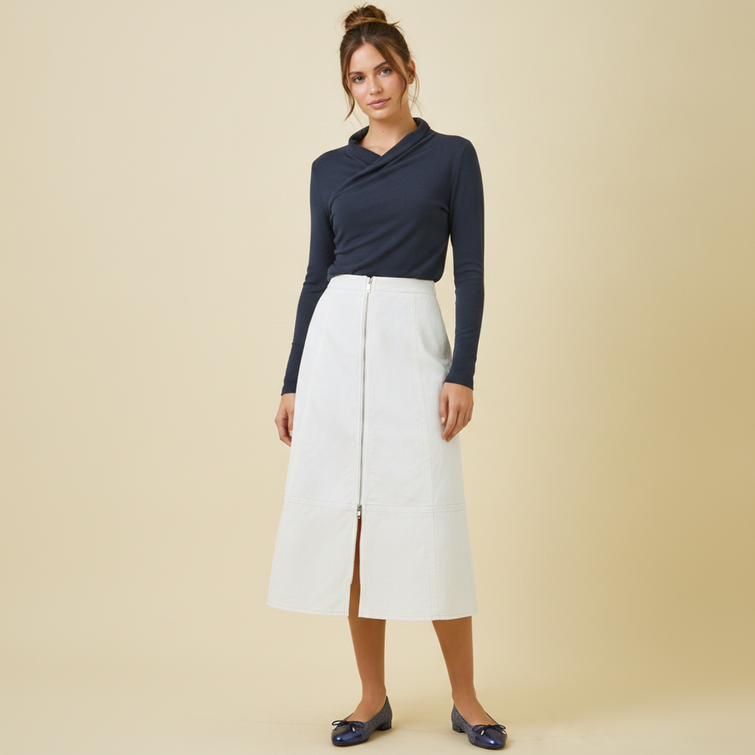 Yael Top- Midnight Blue + Reeves Skirt + Sleek Bow Flat