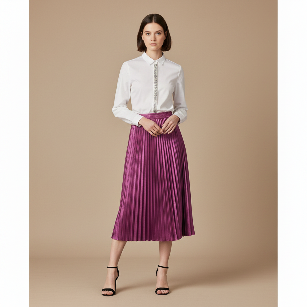 metalllic skirt button up shirt
