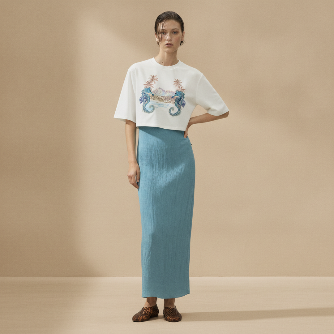 Women's White/seahorses Embellished Cropped + Women's Turquoise Low-Back Crêpe + Steve Madden Grove Ballet
