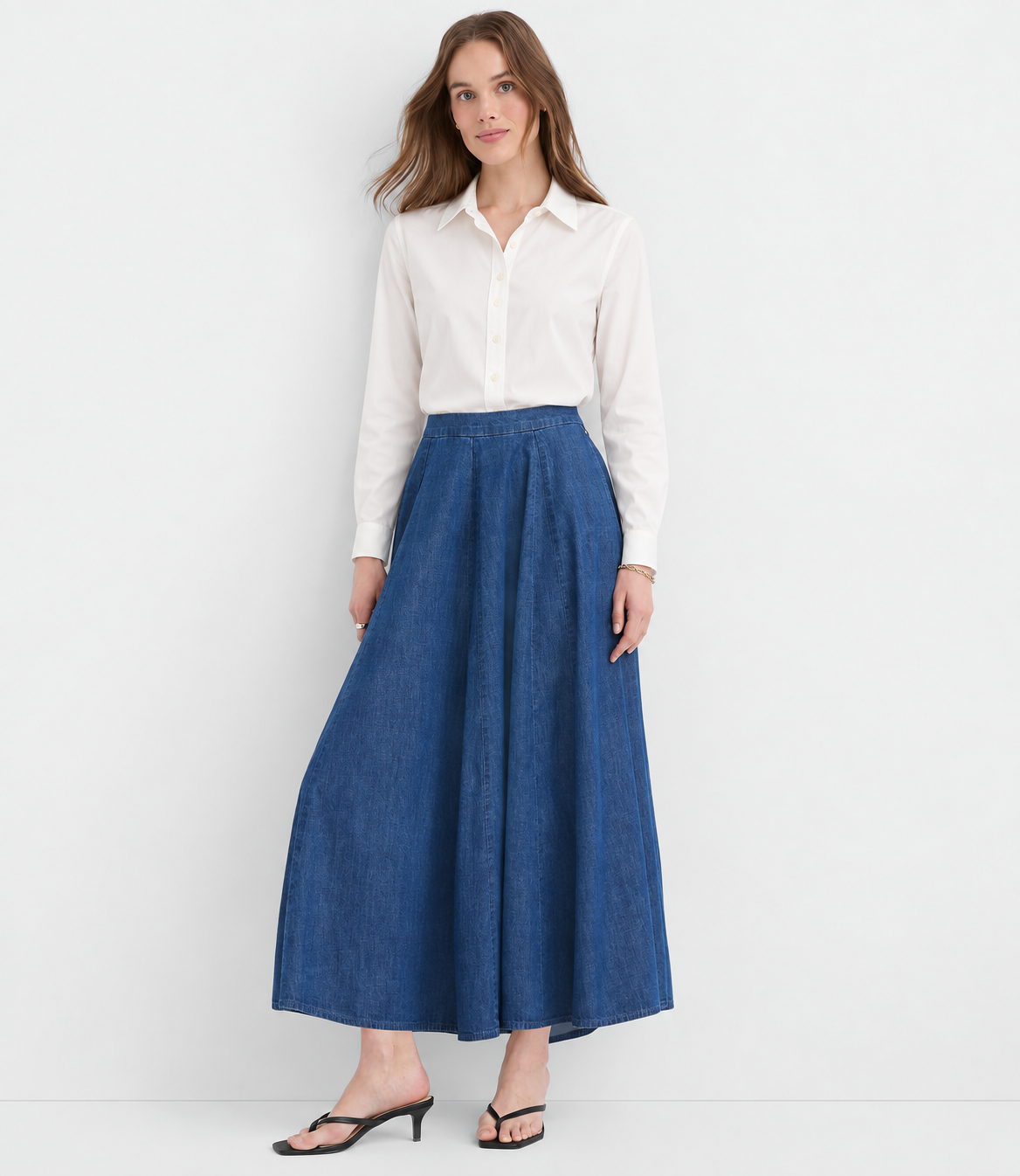 Chambray Godet Midi Skirt