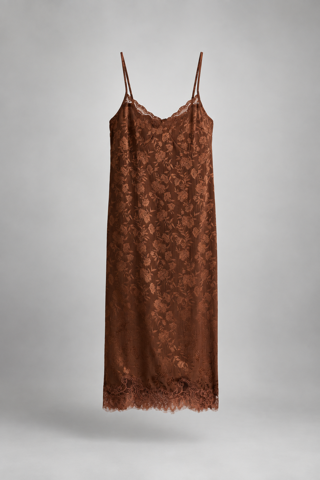 Lace-Trimmed Brocade Dress