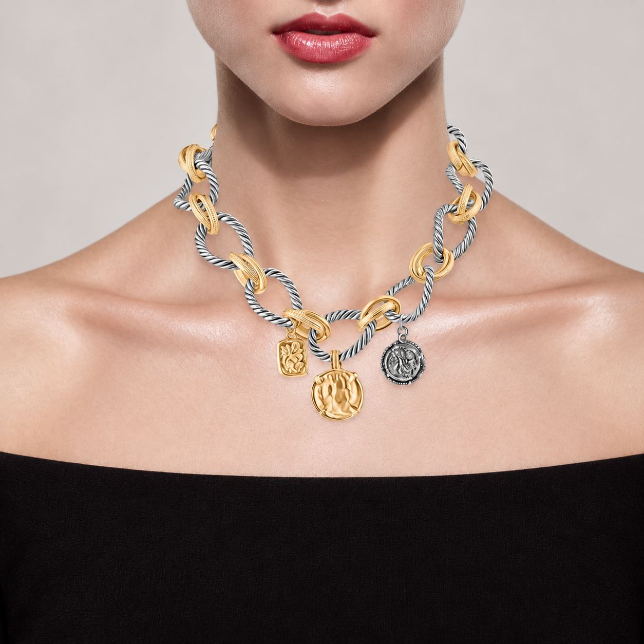 JARDIN Two-Tone Coin Charm Necklace