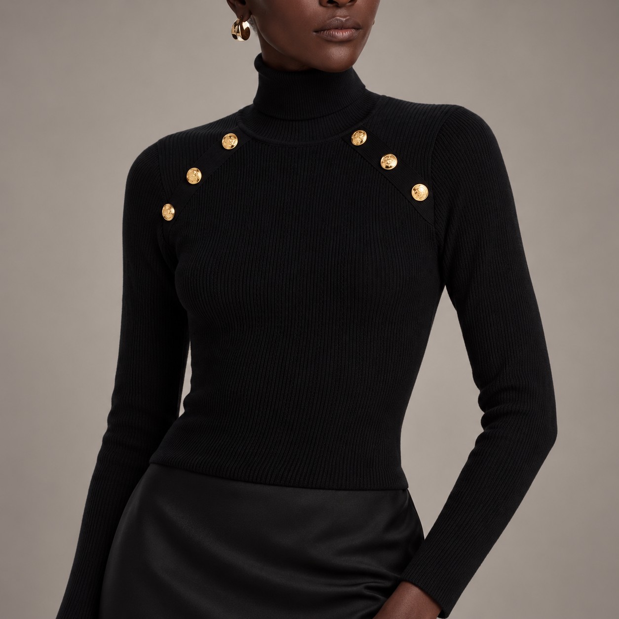 AQUA Button Trim Turtleneck Sweater - Exclusive