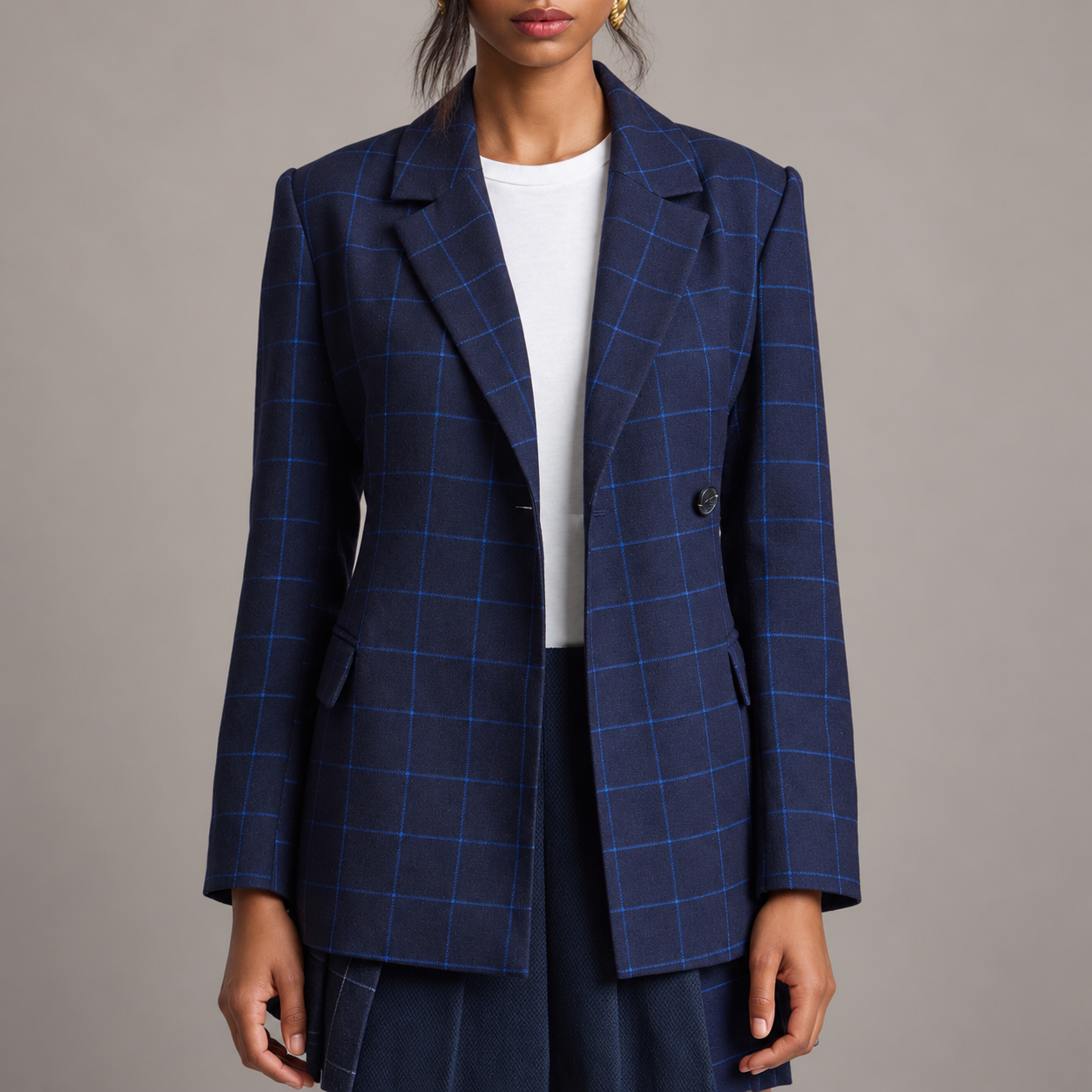 Avec Les Filles Windowpane Hourglass Tailored Blazer