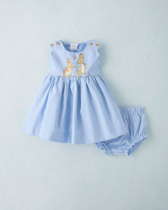 Baby Girls Peter Rabbit™ Glitter Scalloped Chambray Dress - Multi