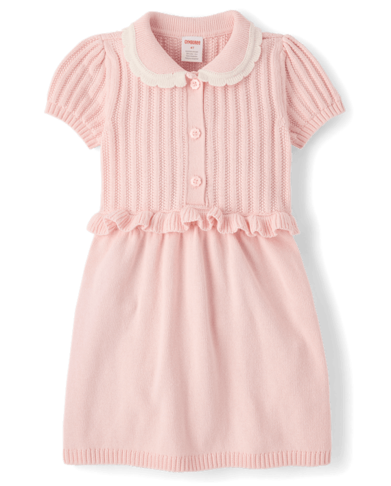 Girls Stitched Peter Pan Sweater Dress - Enchanted Garden - Pink