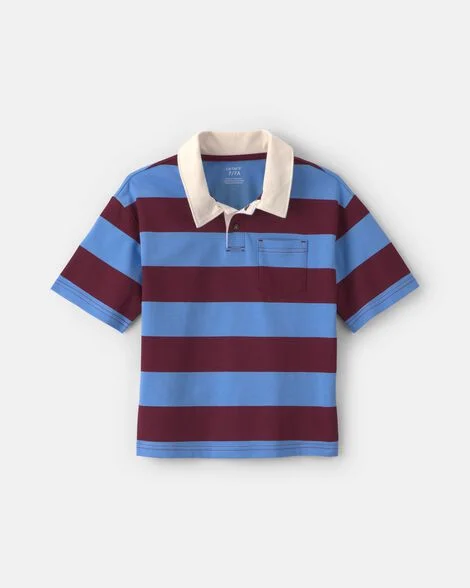 Boys Striped Polo Shirt - Burgundy/Blue