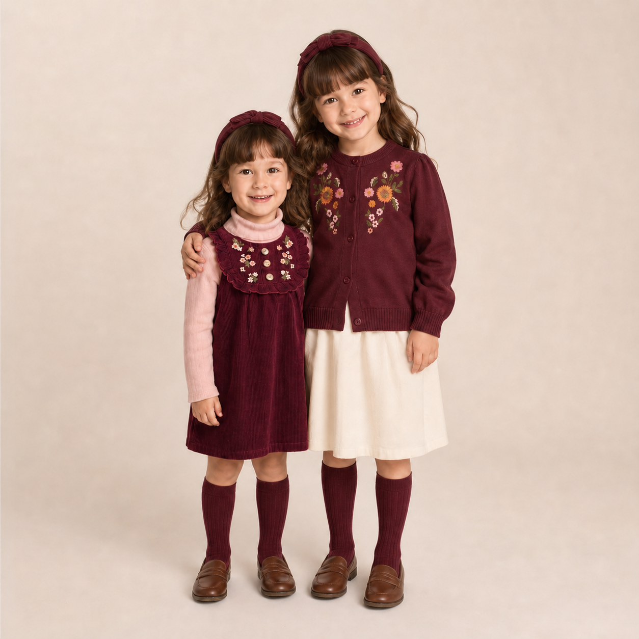 Girls Embroidered Corduroy Jumper — Brown