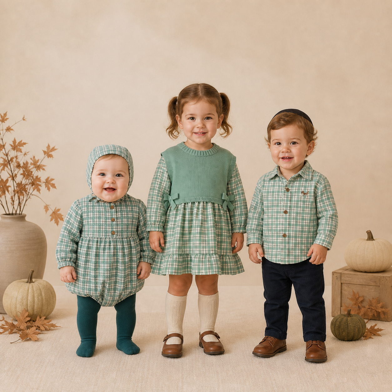 Baby Girl 2-Piece Checkered Flannel Dress — Green