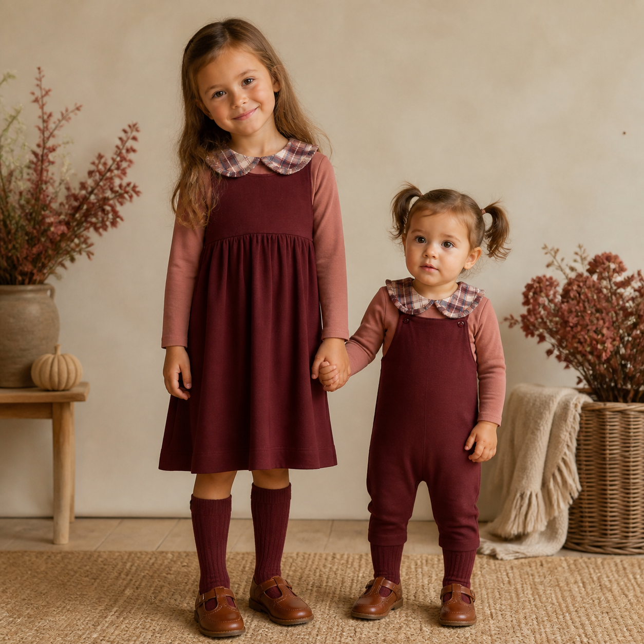Girls Bodysuit & Overalls — French Terry Scottish Pink