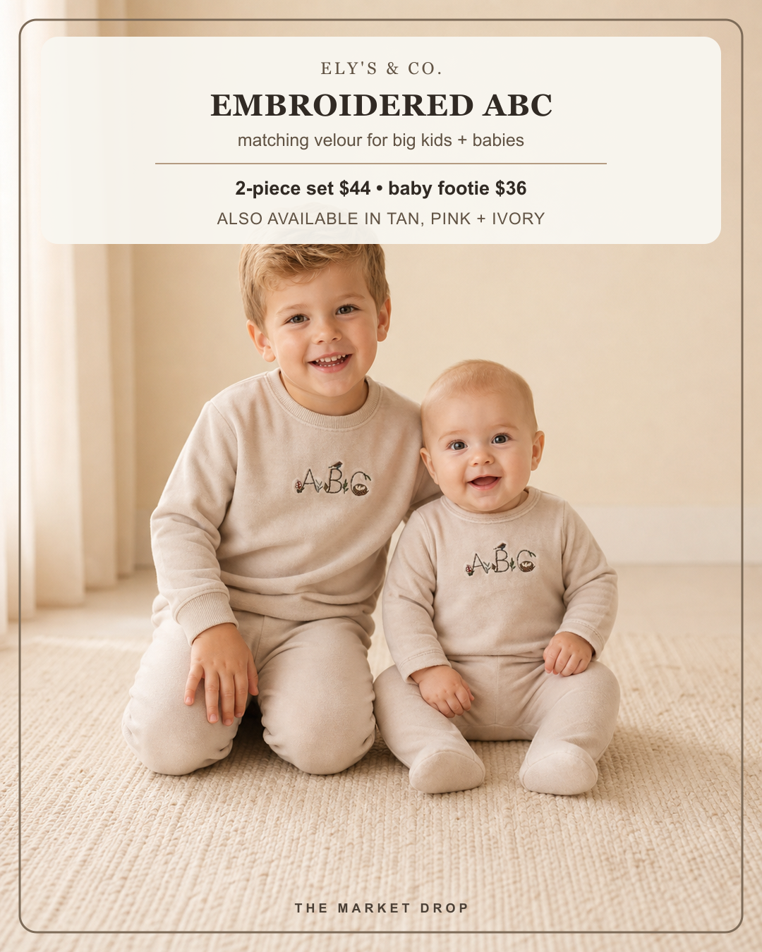 Baby Boy Footie — Embroidered ABC Tan