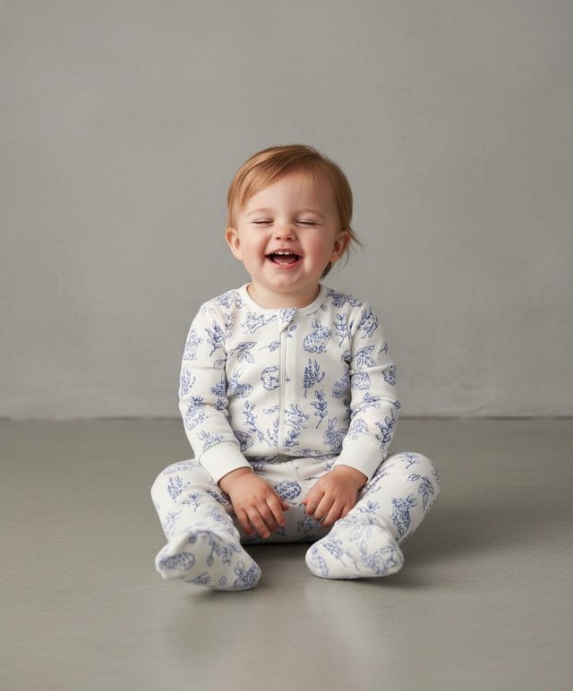 Baby Bunny Toile Snug Fit Cotton Footed One Piece Pajamas - Gymmies - White