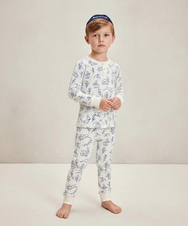 Kids Bunny Toile Snug Fit Cotton Henley Pajamas - Gymmies - White