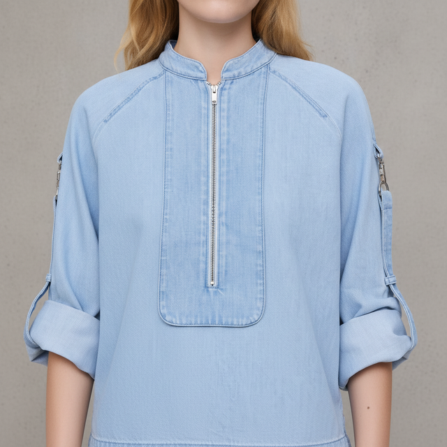 Chambray Zip Popover Top