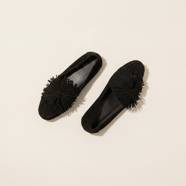 Pompom Loafers - Black