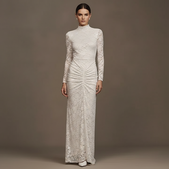Ronny Kobo Scorpio Ruched Lace Maxi Dress