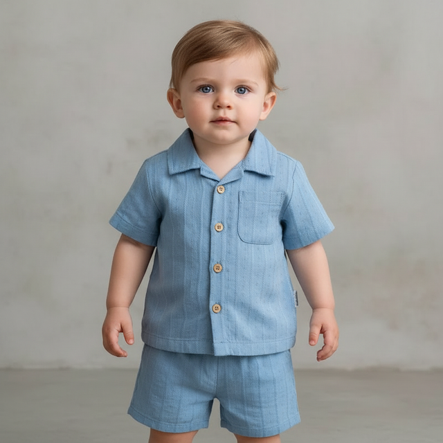 Baby Boys' 2pc Gauze Cabana Button-Down and Shorts Set - Cloud Island™ Blue 18M