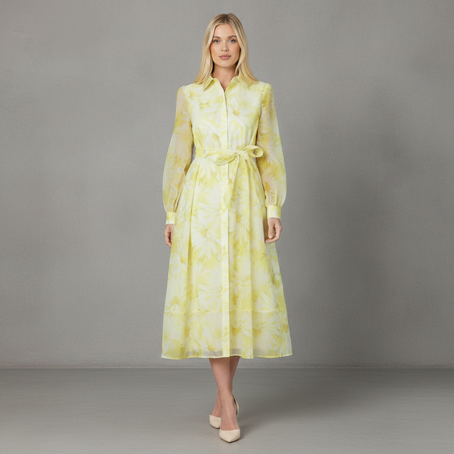 Petite Floral Organza Shirt Midi Dress