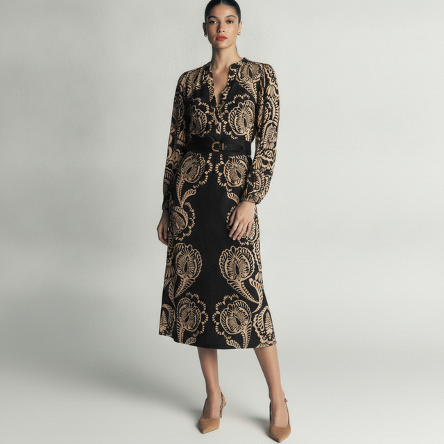 Eli Belted Jersey Midi Dress-Black, Flourishing Medley