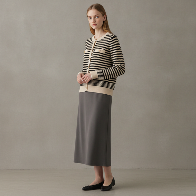 Adrianna Papell Stripe Cardigan - Plus - Cream/Black