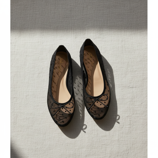 Velvet Dotted Mesh Ballet Flats