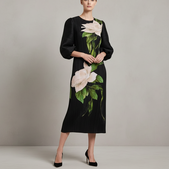 Nancy Yang Floral Print Crinkle Dress