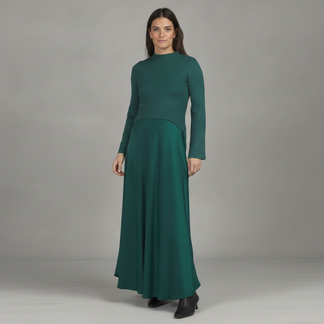 TAYLOR Knit And Satin Maxi Dress