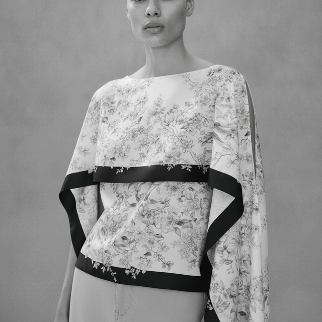 Draped-Panel Top - Cream Floral