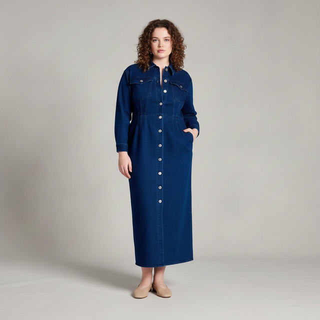 ELOQUII Women's Plus Size Denim Fitted Dress