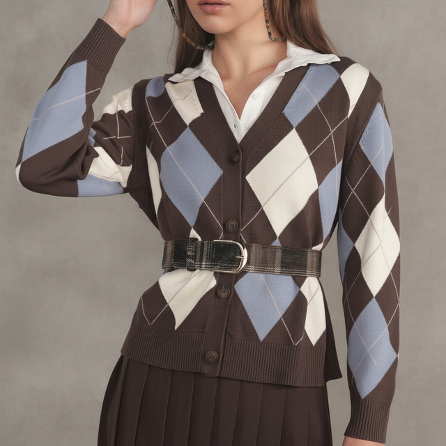 RHINE CARDIGAN VEST IN FUDGE / SLATE BLUE