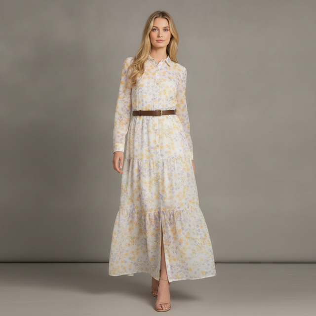 Long Sleeve Tiered Maxi Shirtdress