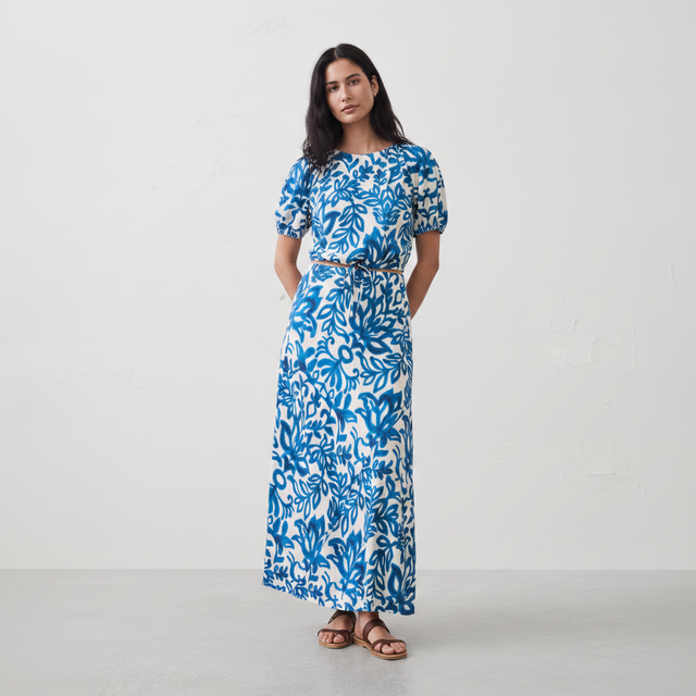 Linen-Blend Bias Pull-On Maxi Skirt