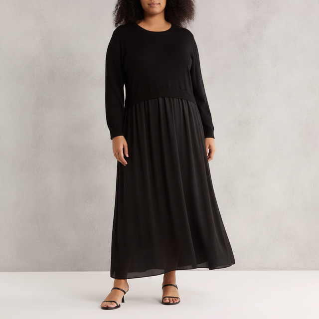 MAX STUDIO Long Sleeve Twofer Sweater Dress - Plus - Black