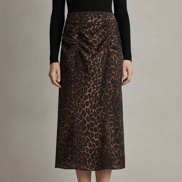 Women's Dark brown/leopard print Drawstring-Detail Maxi Skirt