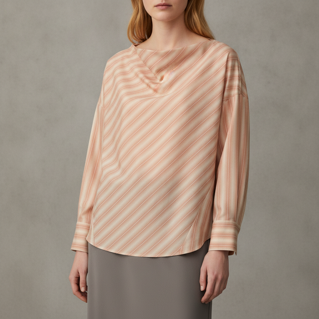 Striped Cowl-Neck Blouse - Orange/Stripes