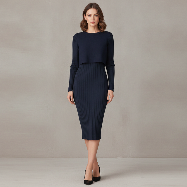 Ezbelle Women's Ribbed Knit Two-Piece Midi Dress Set